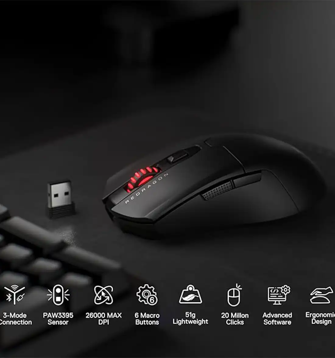 موس بی سیم گیمینگ ردراگون FYZU M995 Pro