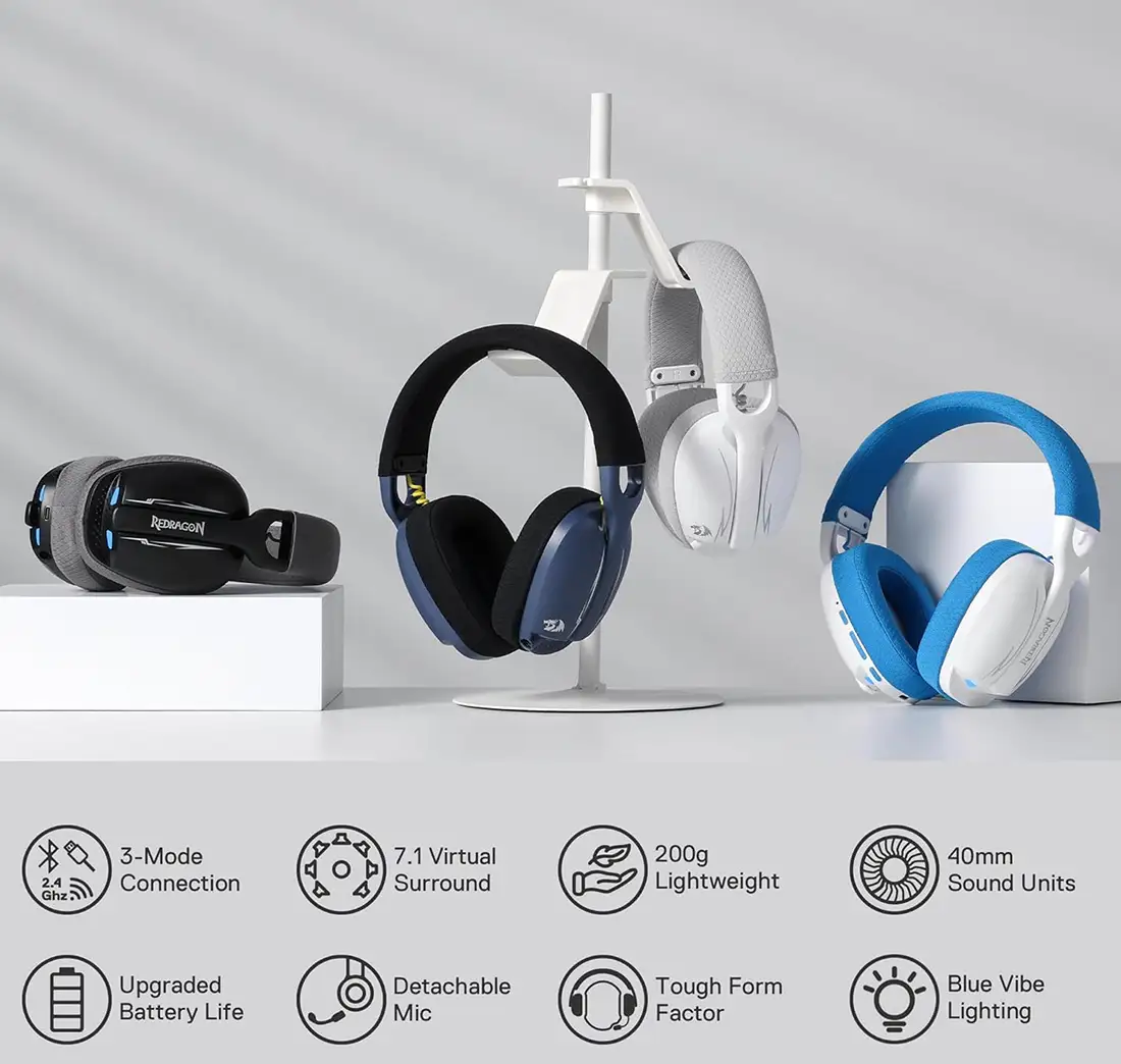 هدست بی سیم گیمینگ ردراگون Skuld H878 White