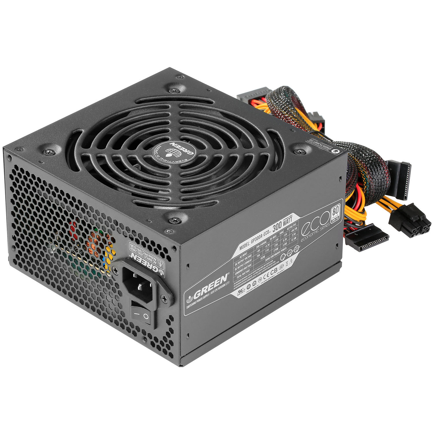 منبع تغذیه کامپیوتر گرین مدل GP300A-ECO Rev3.1 80 Plus White توان 300 وات