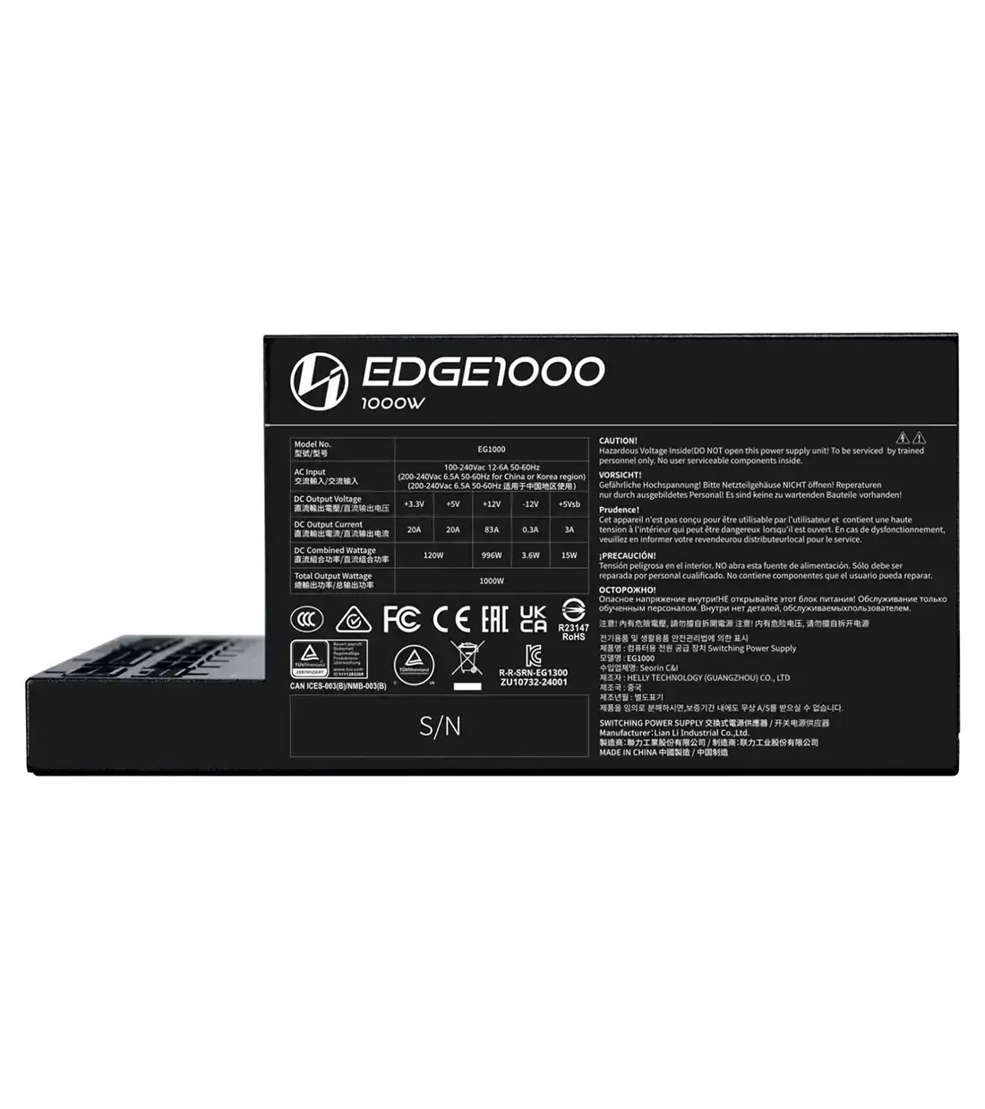 پاور 1200 وات لیان لی EDGE GOLD 1200 UK Black Full Modular به همراه هاب